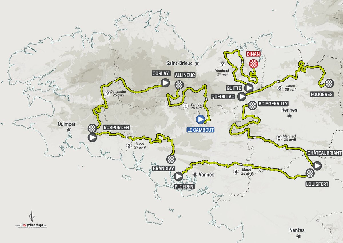 ProCyclingMaps's tweet photo. 🗺️📅Le Tour de Bretagne se déroulera cette année du 25 avril au 1er mai. Le parcours a été dévoilé hier à Rennes. Découvrez les cartes officielles et profils par @ProCyclingMaps 

↘️https://t.co/ykndzyLSnA
#TDB2020 #Bretagne #Cyclisme #TourdeBretagne https://t.co/iAGpGwCftP