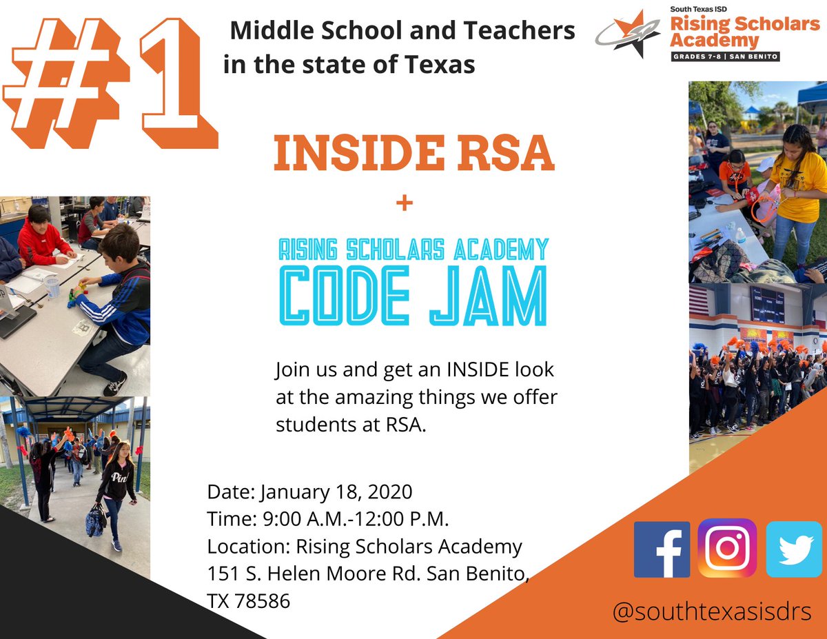 southtexasisdrs's tweet photo. Don’t miss out and come join us this Saturday to get a INSIDE look at the amazing things we do at RSA. Get a first hand experience on our advanced and rigorous curriculum to the different programs and clubs that we offer and participate in our annual Code Jam. #gorockets 🚀 https://t.co/XNWK8Ika6K