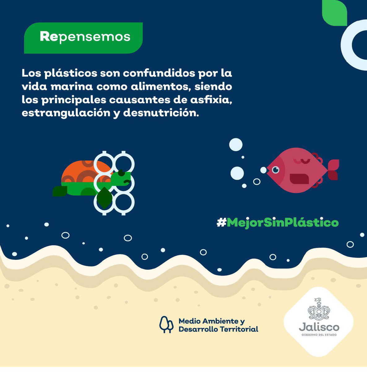 SemadetJal's tweet photo. Los plásticos de un solo uso son uno de los grandes contaminantes de nuestros ríos y mares 🐠🦀🐟.Cambiemos nuestros hábitos, #MejorSinPlástico https://t.co/Lrw3jjbr3B