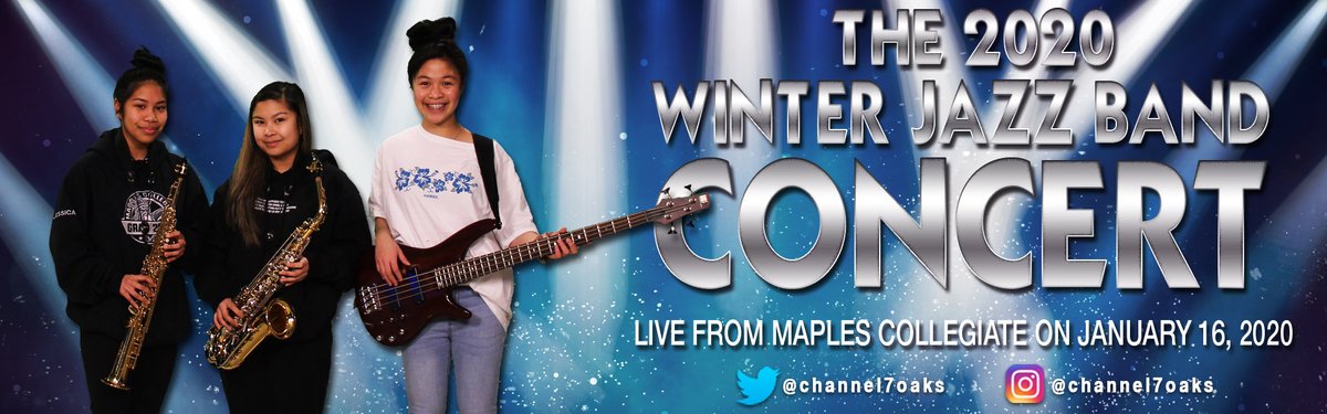 Channel7Oaks's tweet photo. The 2020 Winter Jazz Band Concert! Live from Maples Collegiate on Thurs, Jan 16. Tune in to watch on Channel 7 Oaks. @Maples1330 @maplesmetschool @7OaksSchoolDiv #maplesnation #channel7oaks Reminder: The 2020 Winter Dance Recital is tomorrow @ SOPAC https://t.co/KjgzgB6i4M