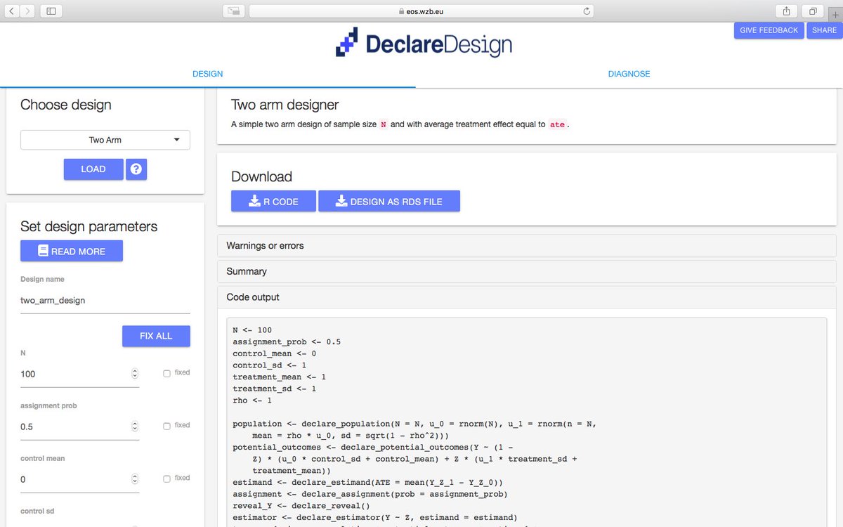 clara_bmc's tweet photo. So happy to share (w/ @_knrd + @zerinahuang) the DDWizard, a web app to define, inspect, and share research designs based on the #DeclareDesign framework and #rstats. No R required!
https://t.co/nc6nAIZdgD
More info at https://t.co/hg9gQhxCRt.
Some things you can do: 1/7 https://t.co/ErE54jUJ2b