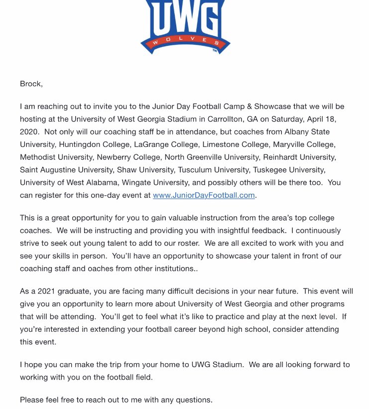 BibbeeBrock's tweet photo. Thankful to be invited to the UWG Junior Day.@theRealBSReport @CoachHoon @whitenick20 https://t.co/diLpkeObsY