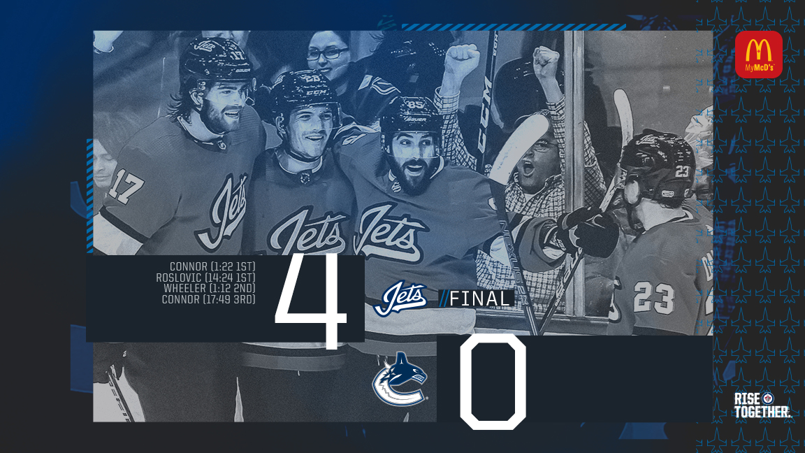 NHLJets's tweet photo. How SWEET it is! 

🚨: @KyleConnor18 (x2!), @JRoslovic96, @BiggieFunke 

4-0 WPG | #GoJetsGo | #VANvsWPG

Score the new My McD's app >> https://t.co/ZQ5ldRoRDd https://t.co/sxnAuU4amj
