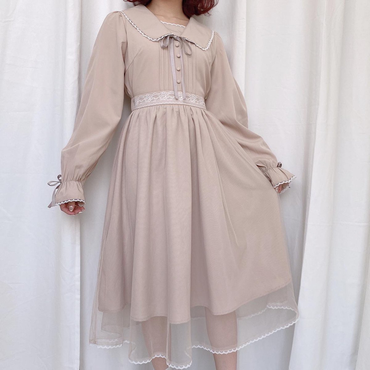 ハニーシナモンhoneycinnamon ɴᴇᴡ ᴀʀʀɪᴠᴀʟ スカートにチュールが レイヤードされたワンピース 高めのウエスト切替で シルエットも綺麗に見えます チュールレイヤードワンピース Color Beige Pink Price 10 000 Tax 1 17 発売