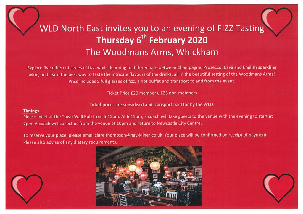WLDNorthEast's tweet photo. WLD is starting 2020 with a fizz and a bang! Our next event is Fizz Tasting on 6.2.20 at the stunning Woodmans Arms! To reserve your place see details below! 🥂🥂 https://t.co/SqLVjNhHbW