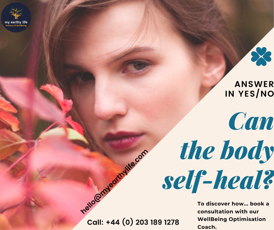 MyEarthyLife's tweet photo. "Answer in Yes/No: 
Can the body self-heal? To discover how... book a consultation with our WellBeing Optimisation Coach. 

Visit My Earthy Life to know all about WellBeing Optimisation. https://t.co/ziuH8ABraw

#OptimisedWellBeing #wellbeingredefined #wellness #mindfulness https://t.co/913Pf2VwpO