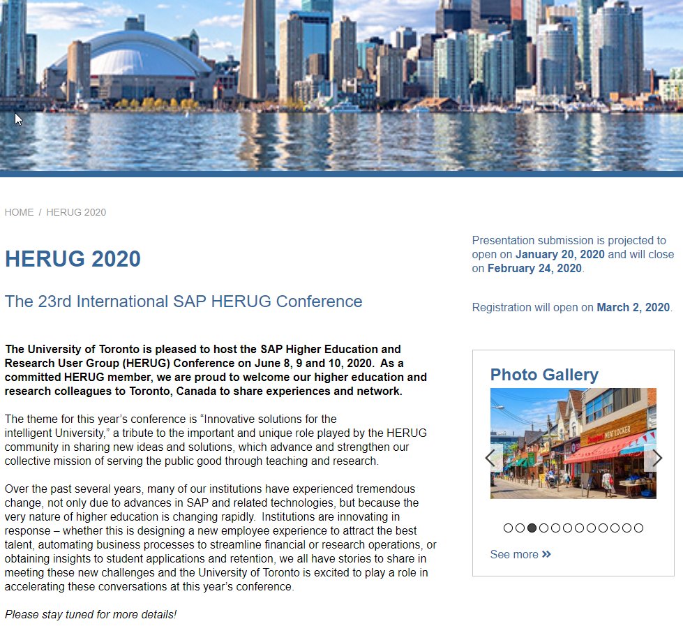 jonkersrob's tweet image. HERUG 2020 update! The University of Toronto is pleased to host the 23rd SAP Higher Education and Research User Group (HERUG) Conference on June 8, 9 and 10, 2020.  More info here: main.its.utoronto.ca/herug2020/ @SAPHigherEd @SAPNextGen #HERUG #HERUG2020 #UofT @UofT @ITSUofT