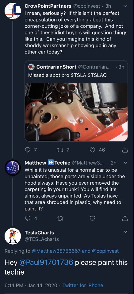 BarkMSmeagol's tweet photo. #ExplainBABYCharts #FraudWatch day 349
@fcw1964 @TMackAnthony @Matthew38756667 sure kept #BABYcharts busy today... or should I say, PaulieDumDum busy 😂
How dare Tesla leave non visible surfaces unpainted. Who do they think they are, Porsche?! 🤣😂🤣😂
$TSLA
🥴🤡 $TSLAQ 🤡🥴 https://t.co/EXztsM64Q6