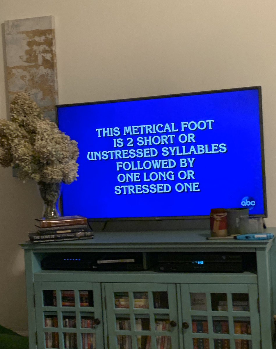 MsSchneiderRHS's tweet photo. Let’s just say editing my #aplit poetry review packet last week came in clutch for #goatJeopardy tonight! 📚🤓 https://t.co/T7GwRwKN9Z