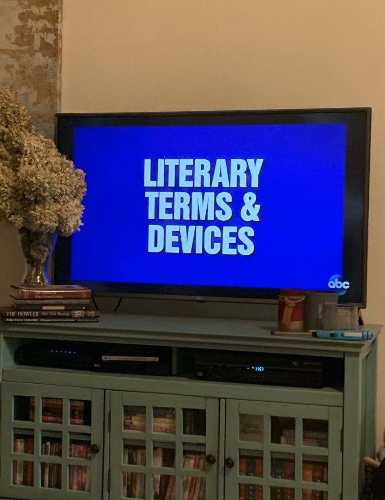 MsSchneiderRHS's tweet photo. Let’s just say editing my #aplit poetry review packet last week came in clutch for #goatJeopardy tonight! 📚🤓 https://t.co/T7GwRwKN9Z