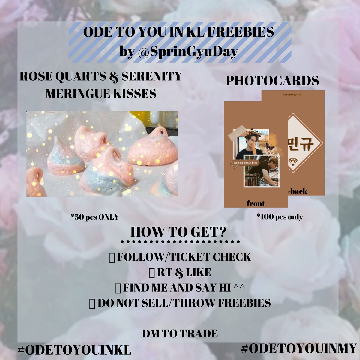 SpringGyuDay's tweet photo. 💜 ODE TO YOU IN KUALA LUMPUR
FREEBIES 💜

Hi Carats, I'll be giving out rq&amp;s meringue kisses along with some Mingyu photocards

Just follow the rules stated in the picture if you wish to receive them

Whereabouts on d-day will be updated below 💜

#ODETOYOUinKL #ODETOYOUinMY https://t.co/koGtBq5nkw