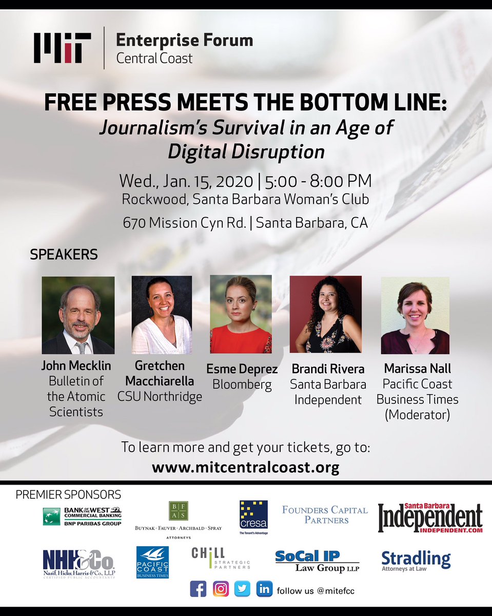 ventechforum's tweet photo. A discussion on how today’s digital world has changed journalism.The Good, The Bad & The Ugly.Its going to be a GREAT TALK! See ya 2moro! 5-8PM SB Woman’s Club
(Missed online signup? Walkins welcome.)
#journalism #digitaldisruption #bloomberg #pcbt #csun #sbindy #bulletinatomic https://t.co/HkLE4O9Ipk