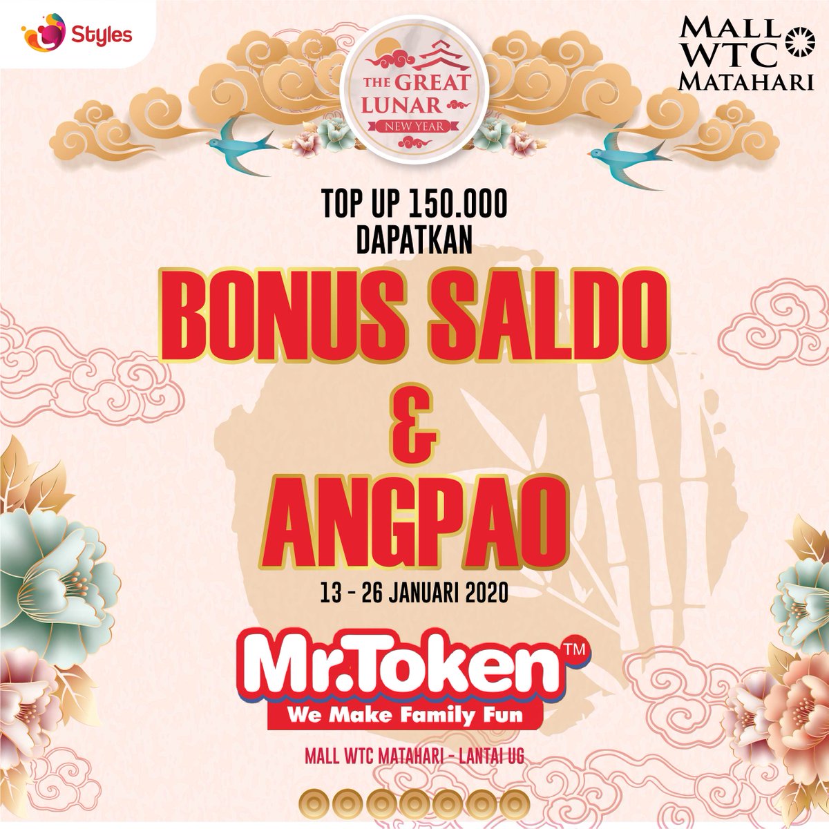 WTCSERPONG's tweet image. Anda bisa mendapatkan BONUS SALDO &amp;amp; ANGPAO!
Caranya gampang hanya Top Up Rp 150.000 dan anda bisa mendapatkan hadiah tersebut..
Jangan sampai kehabisan periode hanya 13 - 26 Januari 2020

#mrtoken #bonussaldo #angpao #mallwtcmatahari