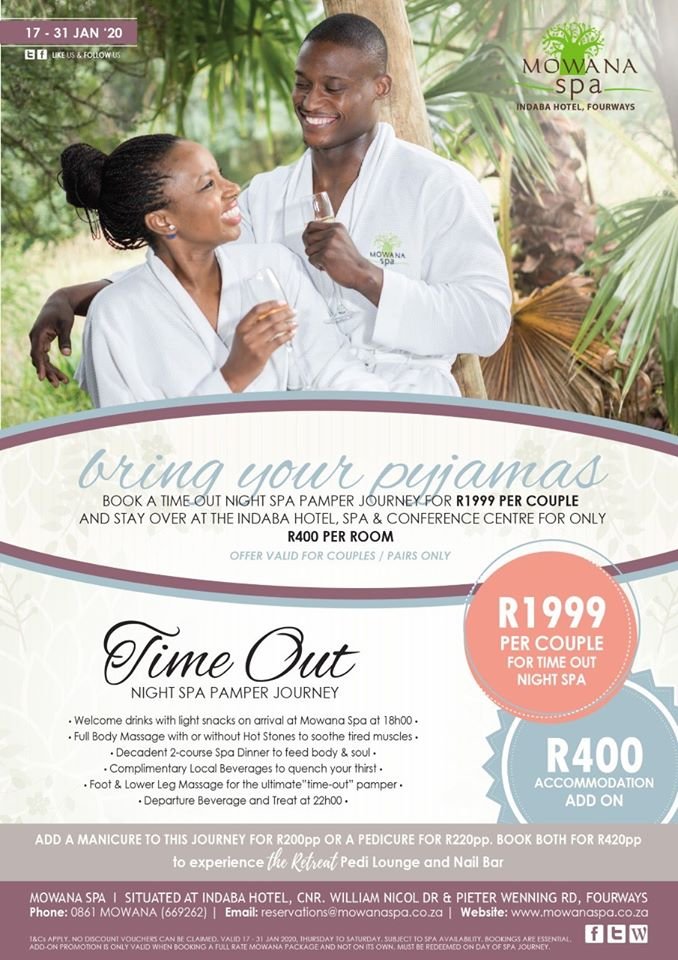 HJ, we know that it's back to school for kids across the country today.

So, if any of you moms out there are in desperate need of a pamper after the long school holidays make sure you check out these amazing specials from <a href="/MowanaSpa/">Mowana Spa</a> at the <a href="/IndabaHotel/">Indaba Hotel</a>.