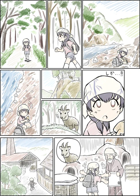 藤原肇ちゃんとYAMAHAセロー250(横描きなので左→右で)。 