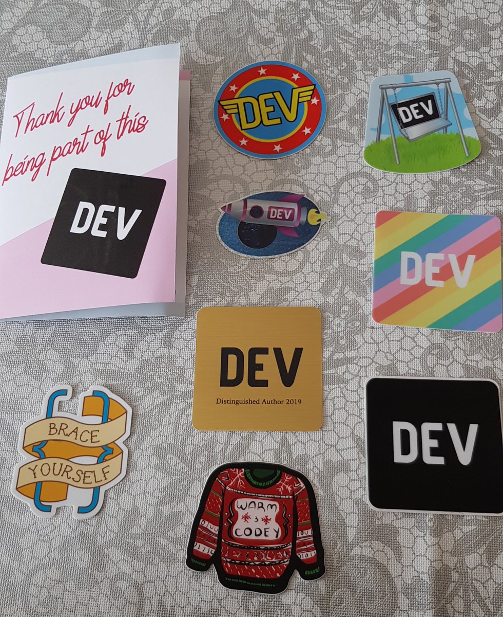 Wow! Received the gift pack from DEV as one of the top 500 authors! ❤
✍Distinguished Author 2019!📝
@ThePracticalDev @TheJSDev @TheReactDev 
#DEVcommunity  #opensource #blogging #bloggingsoftware #bloggerlife
