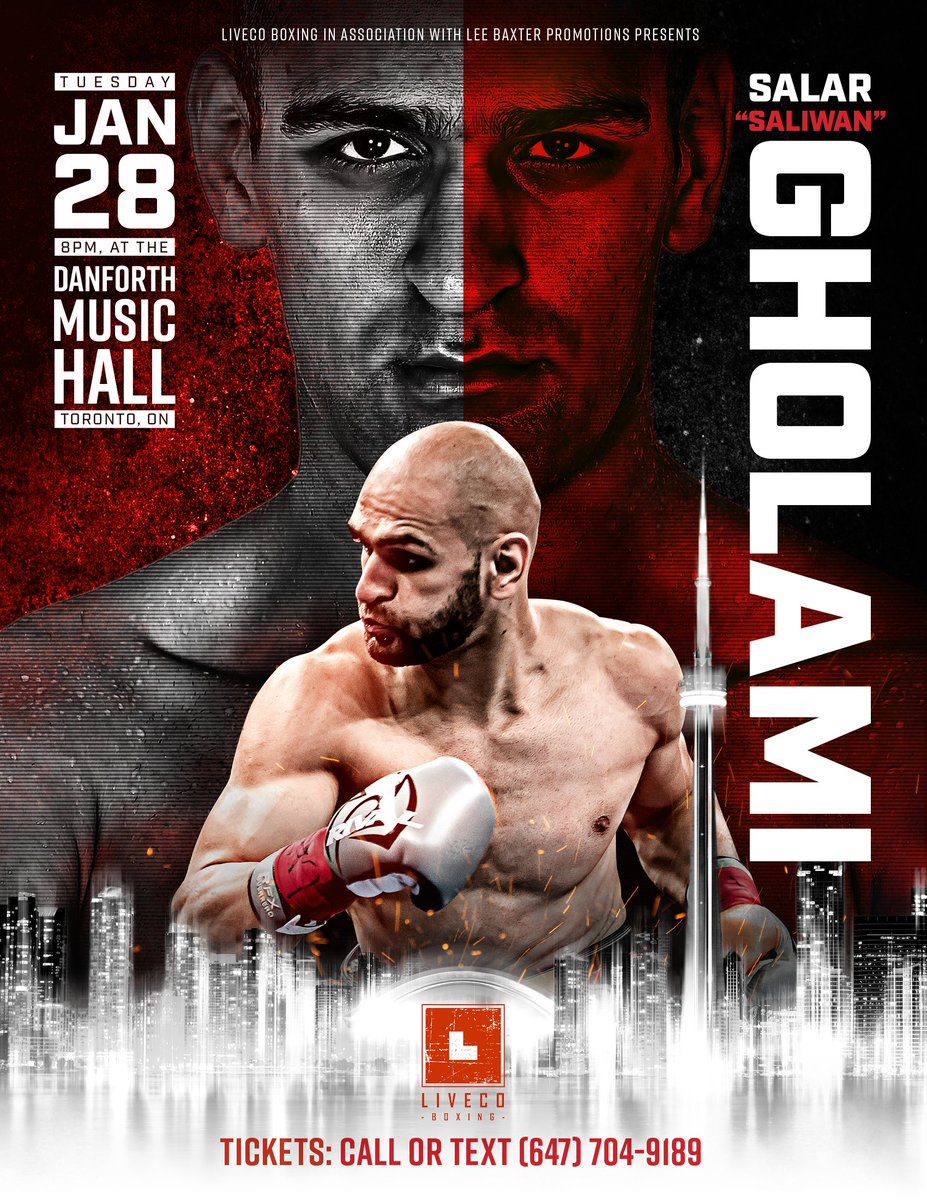 livecoboxing's tweet photo. Undefeated Cruiserweight sensation Salar "Saliwan" Gholami (3-0 2 KO's) returns to the ring on Tuesday, January 28th in #toronto at @TheDanforthMH as part of @LeeBaxterBoxing inaugural show of 2020! Tickets: https://t.co/jEdfQZ51DO https://t.co/NTOcwpEl5x