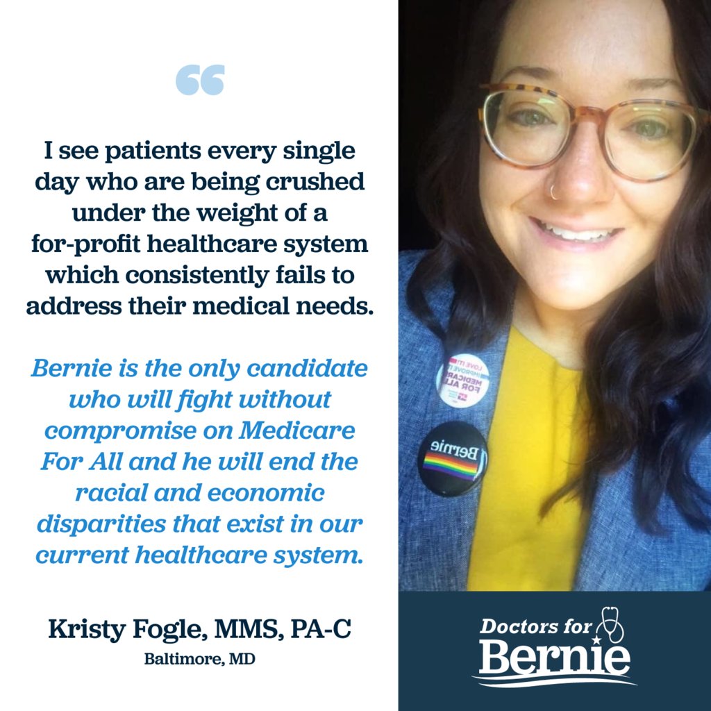 DSA_HWC's tweet photo. .@kristifoglePAC, an Emergency Medicine Physician Assistant, endorses @BernieSanders for president in solidarity with #DoctorsForBernie. She’s also got a video with the campaign: https://t.co/e8H8miizry 

#WomenForBernie #PAsForBernie https://t.co/RSBjRYByrG