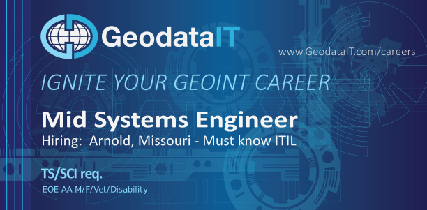 GeodataIT's tweet photo. Are you ready to get things done? We're looking for a Systems Engineer with a TS that knows ITIL for a job in Arnold, MO.

#systems #hiring #getstuffdone https://t.co/9IaDlTuRqn