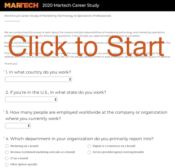 chiefmartec's tweet photo. My one-time-a-year request to the #MarTech community:

What's the current state of marketing technology and operations careers? https://t.co/Dlm2aR2Ffs

For 5 minutes of your time, we'll all learn a lot about the roles and responsibilities of our profession.

Thank you!! 🙏 https://t.co/LjQJQxndkz