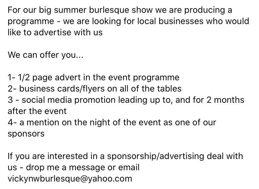 **ADVERTISING OPPORTUNITY** #Liverpool #Wirral #NorthWest #Advertising #EventProgramme #socialmedia #Burlesque #Showtime #Summer.