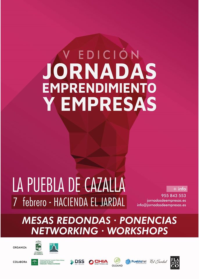 📍📢 El próximo 7 de febrero se celebrarán las V Jornadas de Emprendimiento y Empresa de La Puebla de Cazalla.
Más información e inscripción ➡️ bit.ly/30kNAaQ vía <a href="/Ayto_P_Cazalla/">Ayto_PueblaCazalla</a> 
#PueblaDCempleo #JornadasSE #EmprendeSE #EmpresasSE