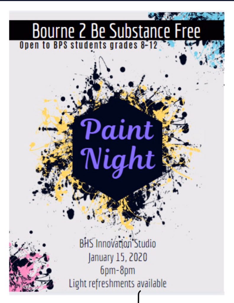 PrincipalCetner's tweet photo. *DATE CHANGE* BHS will host a Bourne 2 Be Substance Free event on January 30, 2020 in the BHS Innovation Studio from 6pm to 8pm.  Students in grades 8-12 are welcome to participate in this event.  Students should sign up using the link on the student tab on our website! #B2B https://t.co/RwzqoZaPVY