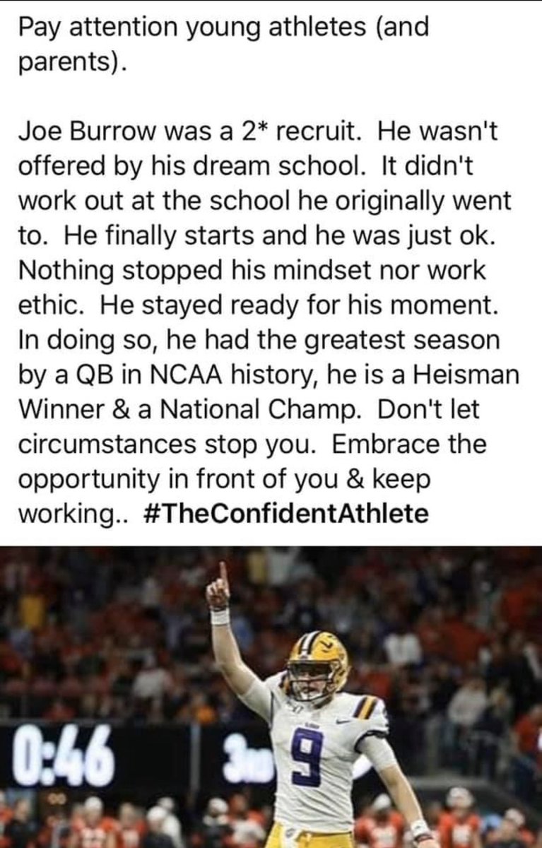Young athletes...this is a great reminder....