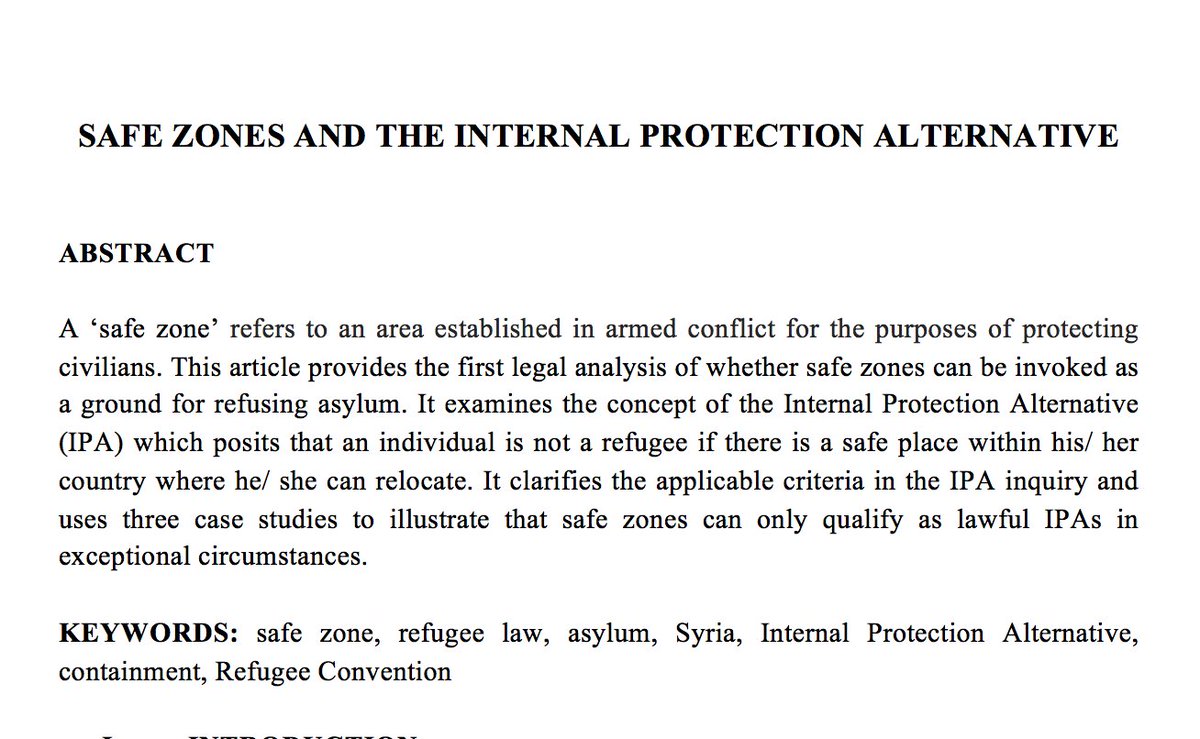 Some good news today: @ICLQ_jnl will publish my piece on #safezones and #refugeelaw! Thanks to everyone who provided me with support and feedback on this piece, including @NDFTan @ruviz @TamaraHervey @HubertSmekal @AislingMMcMahon @madame_mayreed @JessLSchultz @JUSTIN_BRNO