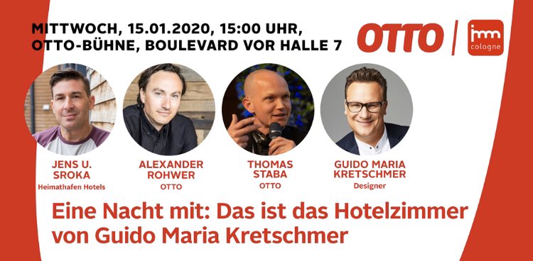 Heute bekommen wir besonderen Besuch auf der Möbelmesse #imm2020 von Designer Guido Maria Kretschmer. Wusstet ihr, dass er mit uns ein eigenes Hotelzimmer in Büsum entworfen hat🛏? Auch darüber spricht er heute vor dem Meet&amp;Greet an unserem Stand. ^Elena