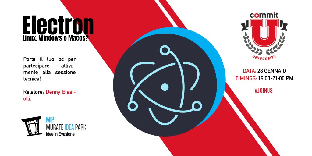 CommitSoftware's tweet image. #Electron consente lo sviluppo di applicazioni GUI desktop utilizzando componenti front e back end originariamente sviluppati per applicazioni Web.
Sarà veramente così?🔥
Registrati all'evento e scopri come funziona! ⬇️
bit.ly/2tZyECP
⏰19:00 - 21:00
📍@murateideapark