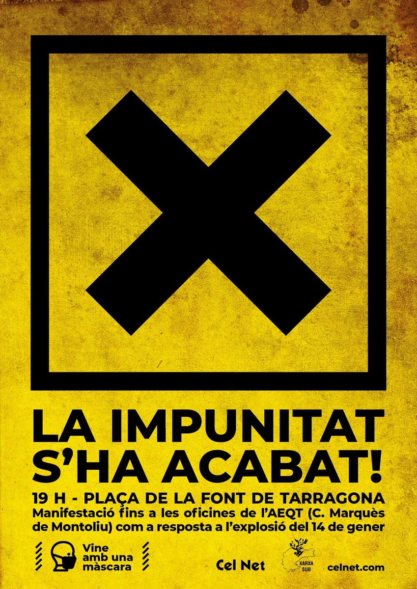 CPLaCalderera's tweet photo. 🕖Avui, 15 GENER a les 19h 
📍Plaça de la Font de Tarragona. 

Vine amb una màscara! https://t.co/GD5C7ERnqP