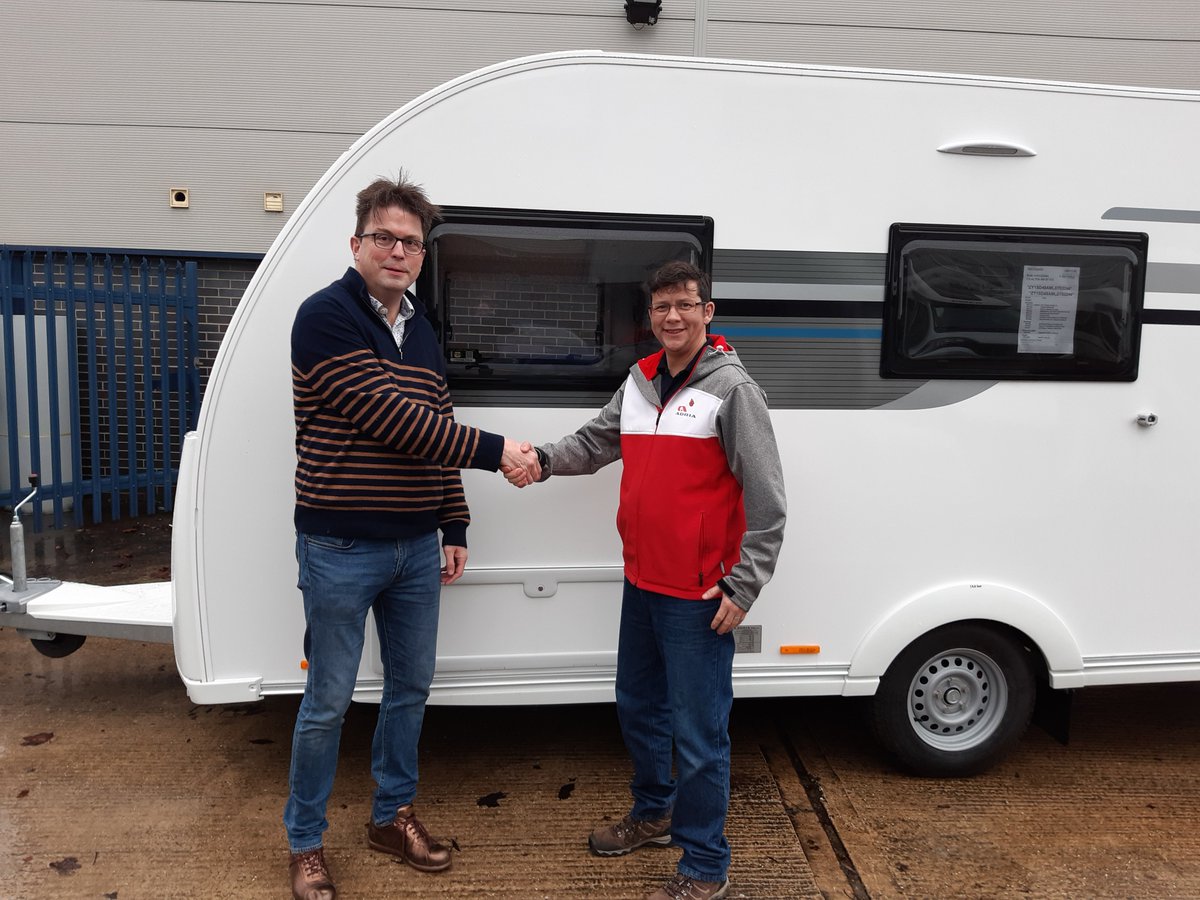 pcaravan's tweet photo. Ready for action - reviews editor Peter picks up Adria Altea Aire for an indepth #caravanreview from @AdriaUK account manager Mash Vanstone. Check out our first look at the caravan https://t.co/AroYLWKGYL https://t.co/IhB7kYaIeA