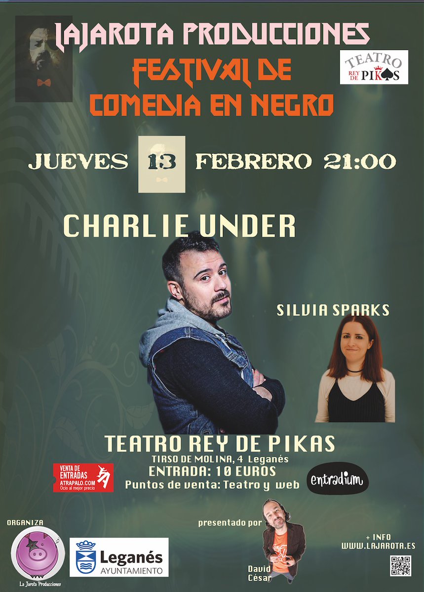 LaJarota's tweet photo. Entradas en @atrapalo para el FESTIVAL DE COMEDIA EN NEGRO DE LEGANÉS: ♟️👇🎟️🛒
https://t.co/zAZFFE9bPZ https://t.co/hy1xZPRiGy