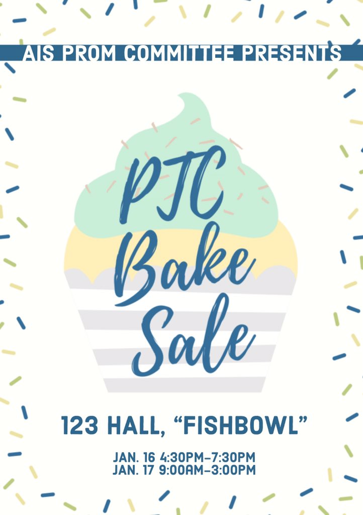 aispromcomittee's tweet photo. BAKE SALE TOMORROW AT PTC! It'll be finger lickin' good! 🌟 @aishongkong @wing_mwing @smgrimes85 #aisprom2020 #redbrick125 https://t.co/k4kXLqUEGj
