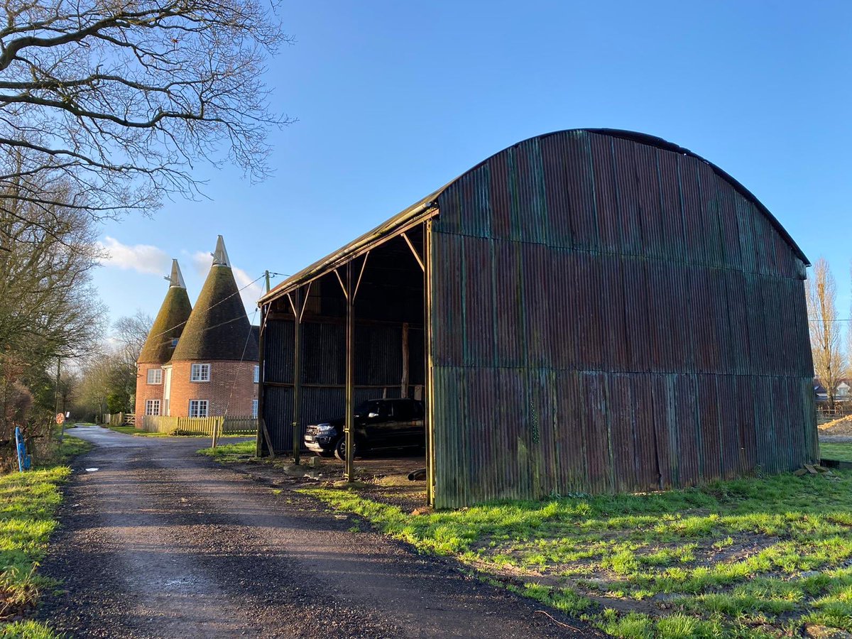 KentDesignStudi's tweet photo. Trying to ignore the terrible weather out there today and instead looking back to sunnier days on site in #Frittenden where we have just achieved planning permission for this Dutch barn.

Situated in a unique setting, permission has been granted for conversion into a 4 bed house. https://t.co/jLBsQ0pcDi