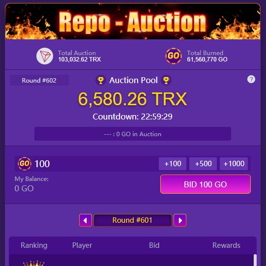 🔥TronGo 250,000 #TRX New Year Campaign！
💰Don't miss 5,000TRX x 10 days buyback in Repo-Auction.
🤑Easily get 14 times payback! 
⏰Countdown: 4️⃣ rounds
✨Win Now: trongo.io