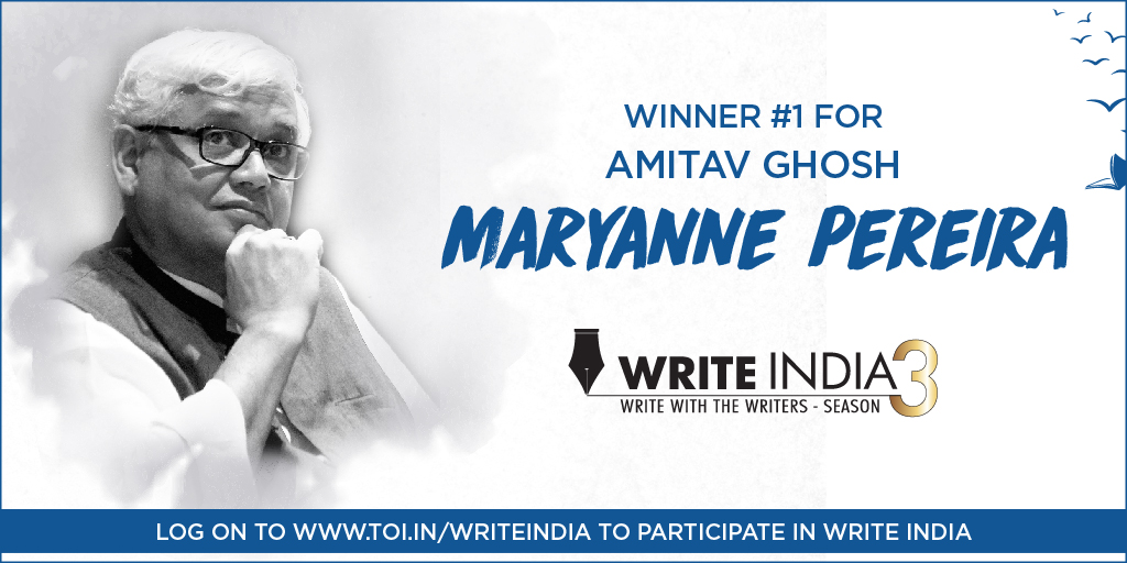 TOI_Books's tweet photo. The TOP #TOIWriteIndia winner for @GhoshAmitav
 is #MaryannePereira
Congratulations!

@VinitaNangia https://t.co/IMtbBcAyQK