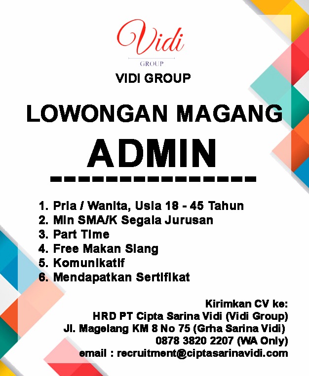 @UMYYogya MAGANG ADMIN|P/W|min 18thn|min SMA/K|parttime|recruitment@ciptasarinavidi.com|WA:087838202207 #lowker #jogja #admin