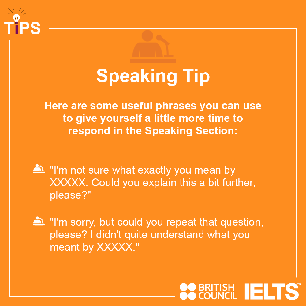 ghBritish's tweet photo. Here are some useful phrases you can ask the examiner during the Speaking section of IELTS to give yourself a little more time to respond.
#IELTS #ExpertsTip https://t.co/lxBReXRaoE