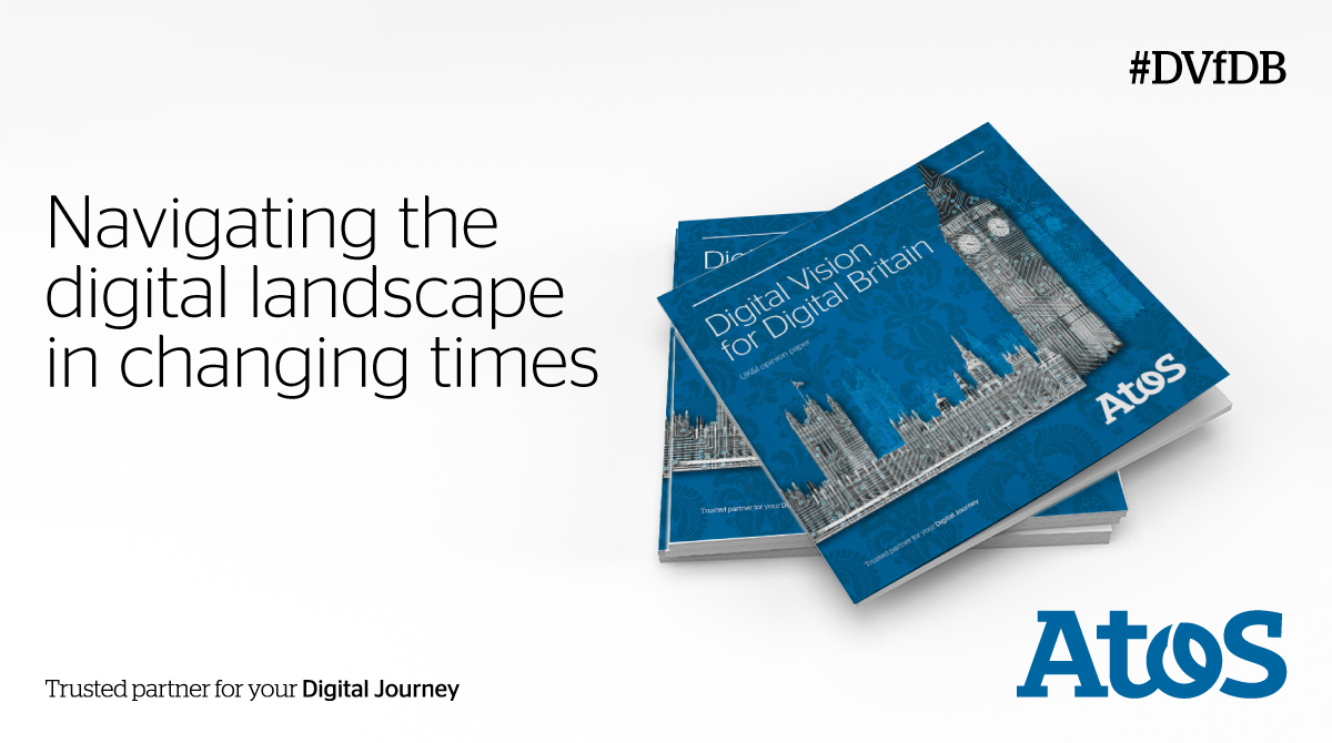 Atos's tweet photo. How can a new UK Government harness the new #digitalera in a time of significant opportunity and change? Find out in our Digital Vision for Digital Britain opinion paper. #DVfDB https://t.co/pVqMRRyGHe https://t.co/PkuMSxeavD