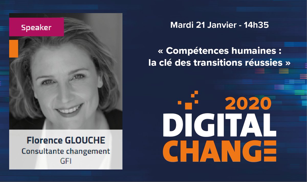 [#GfiEvent] #Digitalchange2020 à #Nantes. Retrouvez Florence Glouche, Consultante #changemanagement et #softskills, pour une intervention sur les :
✅"Compétences humaines : la clé des transitions réussies"
⏱️Le 21 janvier à 14h35
Toutes les infos ici 👉bit.ly/2FOoLKI