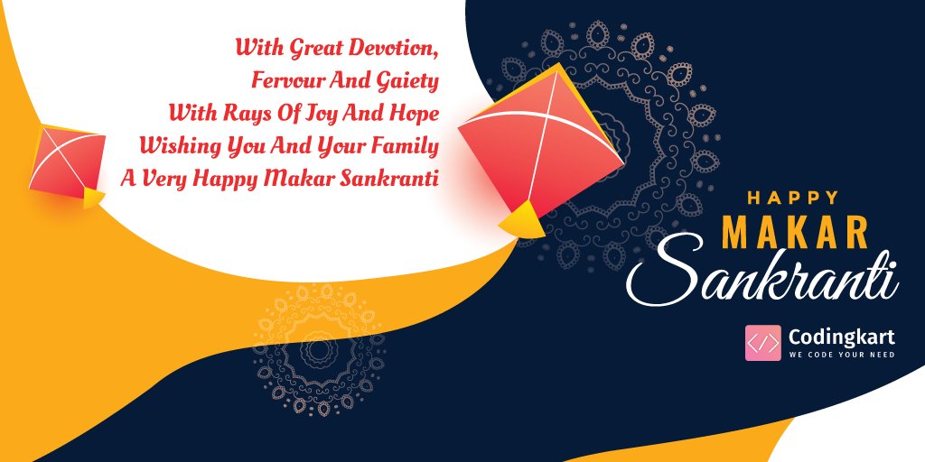 Codingkart1's tweet image. As the sun starts its journey towards the north, he makes all happy moments of this year come to life..!!

Codingkart IT Solution wishes you a very #Happymakarsankranti

#makarsankranti #festive #celebration #wednesday