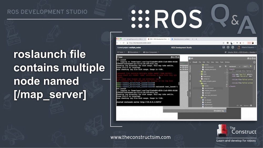 _TheConstruct_'s tweet photo. This video will show you how to #solve the #common #error of “#roslaunch file contains multiple #nodes named [/whatever]”.
https://t.co/YlI7nFhXzm
#GoROS #LearnROS #robotics https://t.co/ou4DtzFNNE