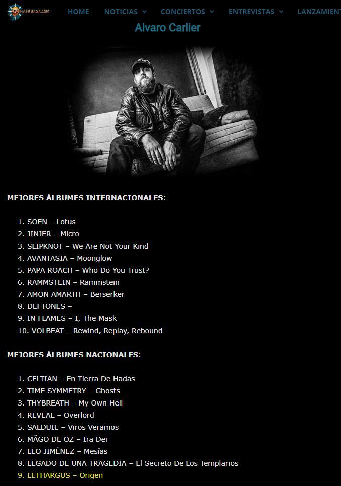 lethargus_metal's tweet photo. Muchísimas gracias a Álvaro Carlier por incluirnos en su #Best2019 de la web @rafa_basa . En 2020 seguiremos trabajando para emocionarte de nuevo ¡Gracias!
#Metal #Metalband #Rafabasa #Metalhead #MetalEspañol #Música https://t.co/dRd2SeVldO