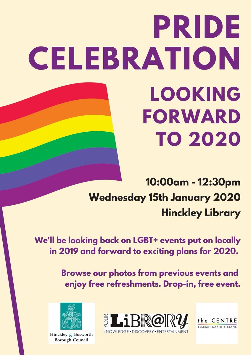 MathewHulbert's tweet photo. ALERT: The launch of our exciting programme of #LGBT+ events in #Hinckley and #Bosworth for 2020 is underway!
We're here at Hinckley Library until 12.30pm.
Pop in, have a cuppa and a chat with us and find out about what we've got planned.
Thanks! 🌈 https://t.co/HPOKc0X0In