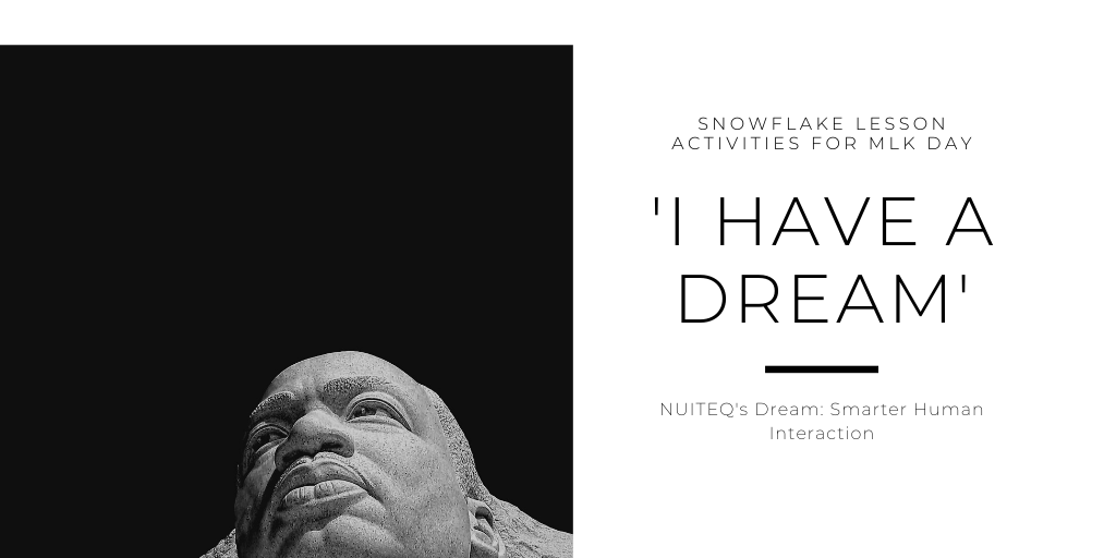 NUITEQChorus's tweet photo. You've likely heard of Dr. King's 'I have a dream' speech. At #NUITEQ, we think learning happens through engagement. Our teachers created this #SnowflakeActivity #ForStudents to learn more about his life through accompanying images. #EdTech https://t.co/VhPuaefWo9 https://t.co/tA28NzRnTL