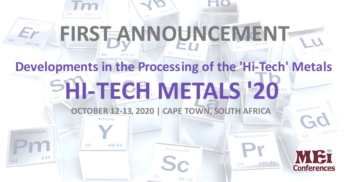 MEI_Conferences's tweet photo. #HiTechMetals20: First Announcement https://t.co/CX0uizVWvp. Join us in Cape Town this October for the second event of this series. #ree #minerals #mining #mineralprocessing #lithium #cobalt #nickel #extractivemetallurgy #mineralsengineering  #rareearths #batteryminerals https://t.co/MSHmJcd5lY