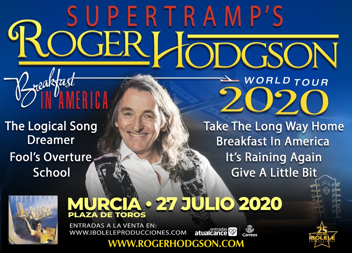 IboleleLive's tweet photo. #SUPERTRAMP, @RogerHodgson el 27 Julio en la Plaza de Toros de Murcia.
❎ Entradas: https://t.co/09fwMfbeaH y las Oficinas de Correos.
#Supertramp #RogerHodson #PlazatorosMurcia #Ibolele #EATA #entradasatualcance https://t.co/BfhfMRZjGM