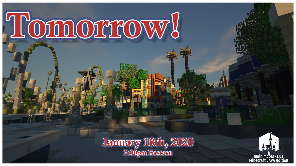 MinecraftParks's tweet photo. TOMORROW! Join Us! We're opening 2 new lands and 4 new attractions! Make sure your audio server is on because Port of Entry and Marvel Superhero Island feature both area and attraction audio!

Join us tomorrow at 2pm Eastern! https://t.co/NzQVpnRWpu
